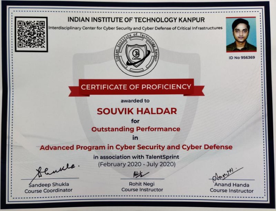Six-month cybersecurity programme at IIT Kanpur, the technical foundation Hornet was built on.